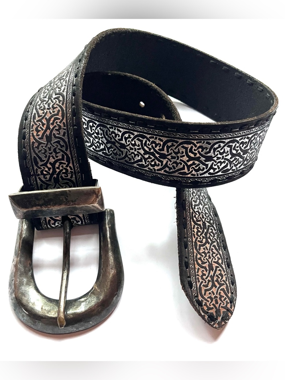 Streets Ahead Black Embossed Leather Belt